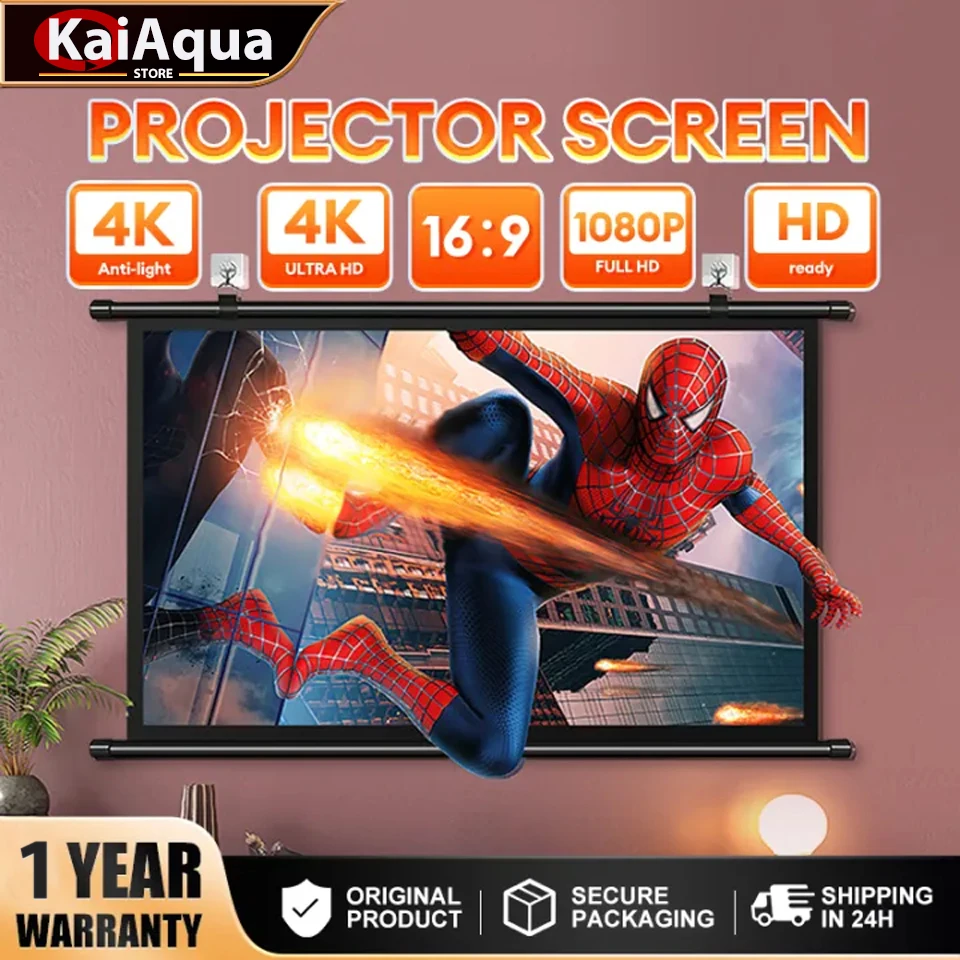 Projector screen KaiAqua 100 120 133 Inch 16:9 Foldable Anti-light Grey reflective cloth Portable For home