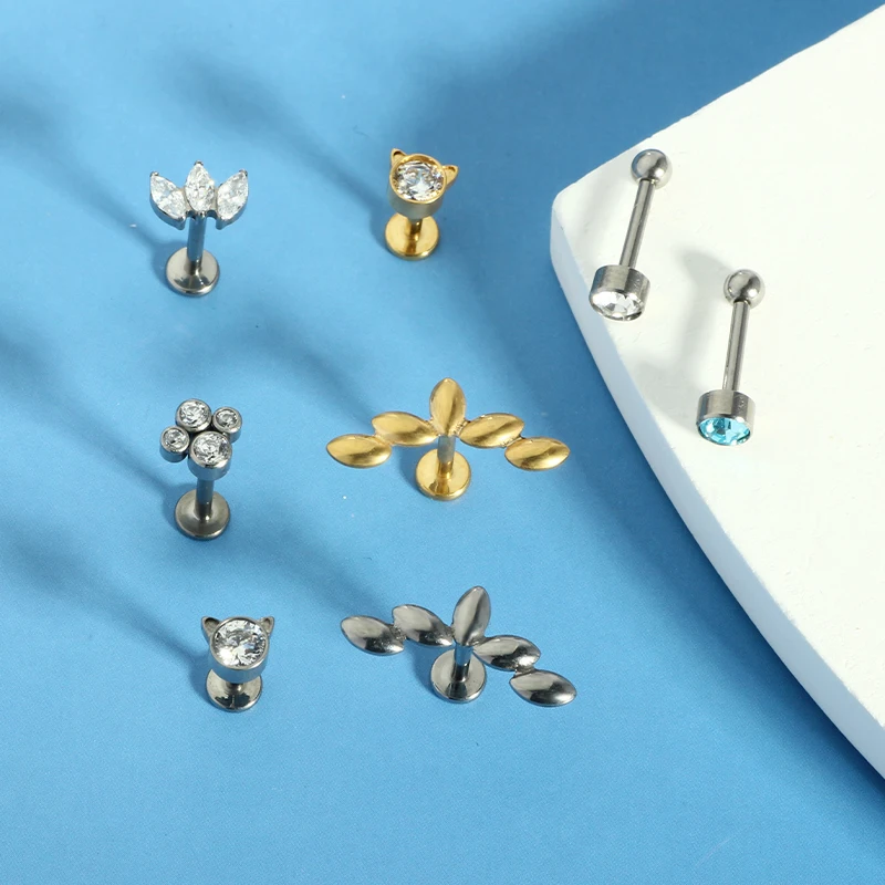 1PC G23 Titanium Flat Black Stud Earring Labret Piercing Tragus Lip Ring 8mm Internal Thread Helix Earring Lobe Cartilage Earar