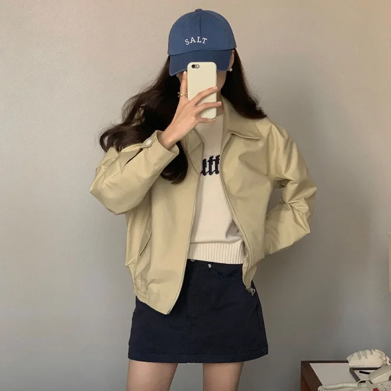 Plus Size Fashionable Korean Style Casual Petitelapel Cropped Jacket Autumn New Arrival Baseball Workwear Large Size Outerwear