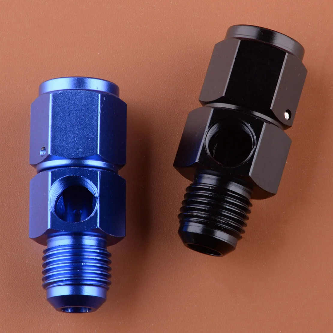 AN6 Male To Female 1/8" NPT Gauge Sensor Fitting Adapter Side Port Fuel Pressure Hose for Universal Cars Black/ Blue