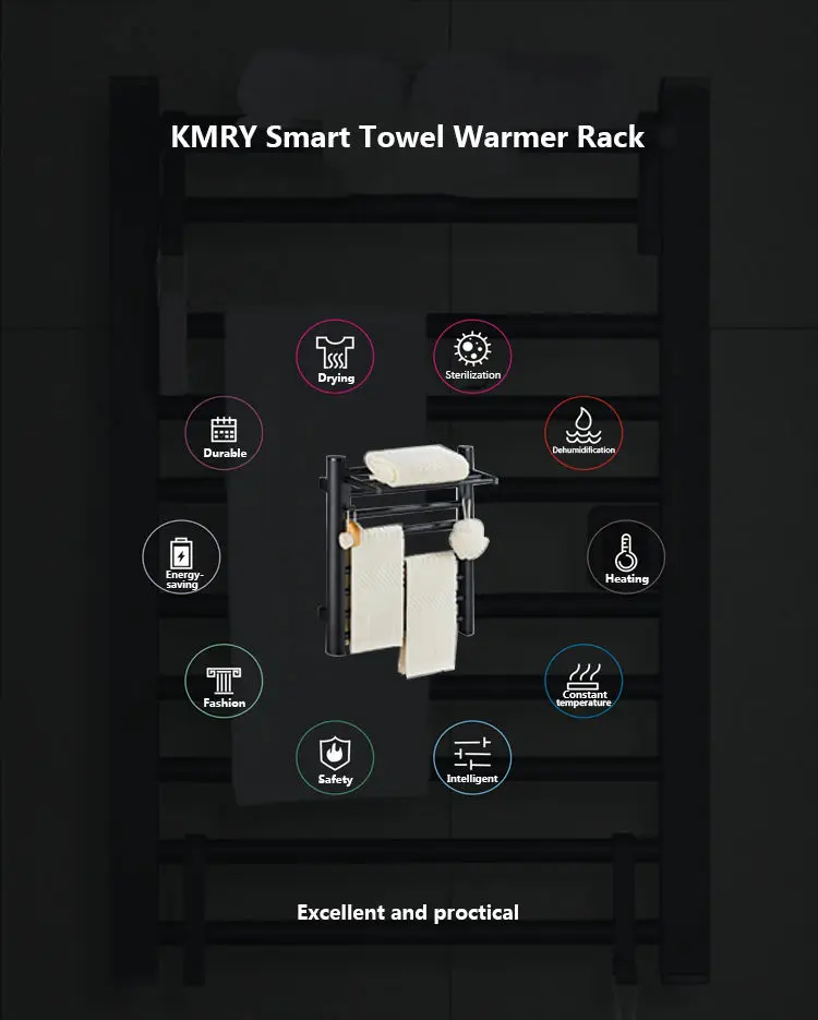 Description Picture 3 of itemHeating Towel Warmer Carton Romantic Matte Black Heater KTWD038B High Quality Bathroom Use Aluminum Electric Heated Towel Racks