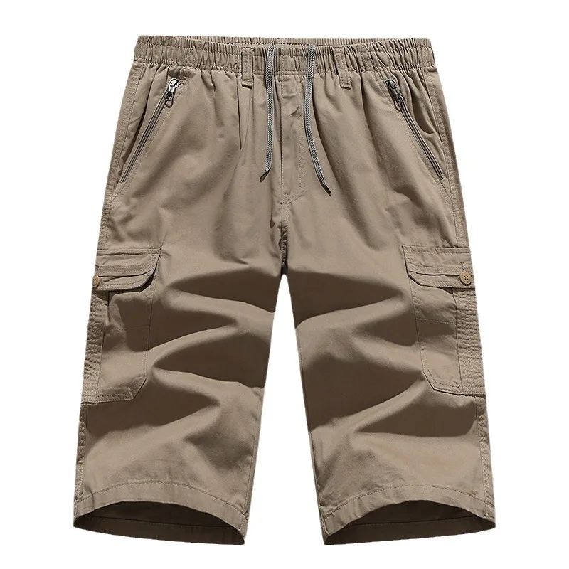 2024 Summer Male Cargo Shorts Military Knee Pants Zipper Pocket Summer Cotton Shorts  Jogger Elastic Waist Sports Wear Clothes