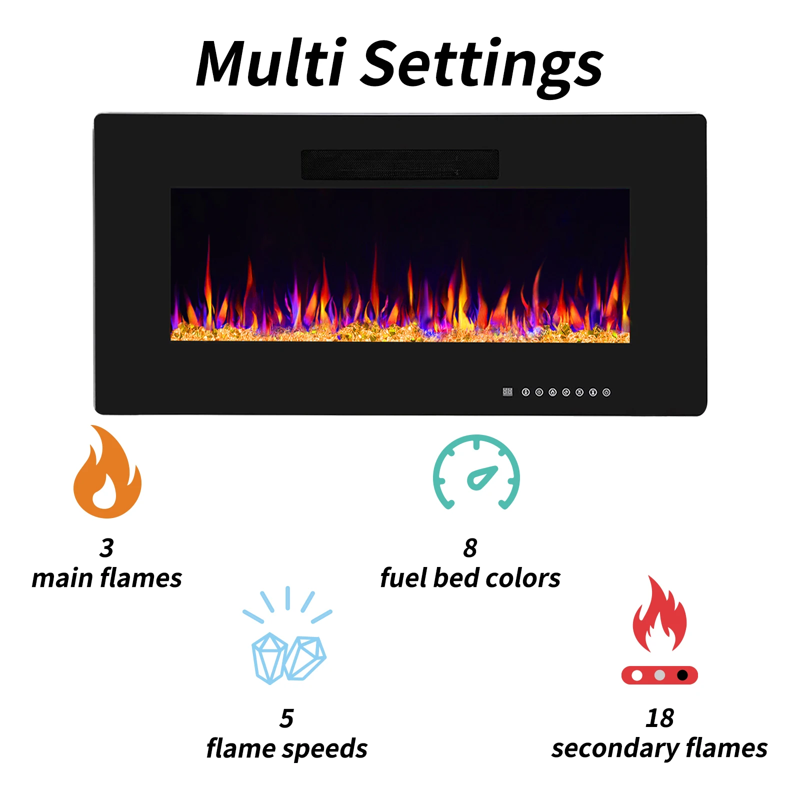 36" Recessed & Wall Mounted Electric Fireplace,Ultra thin & Low Noise,Touch Screen Remote Control,Unique Flame Design