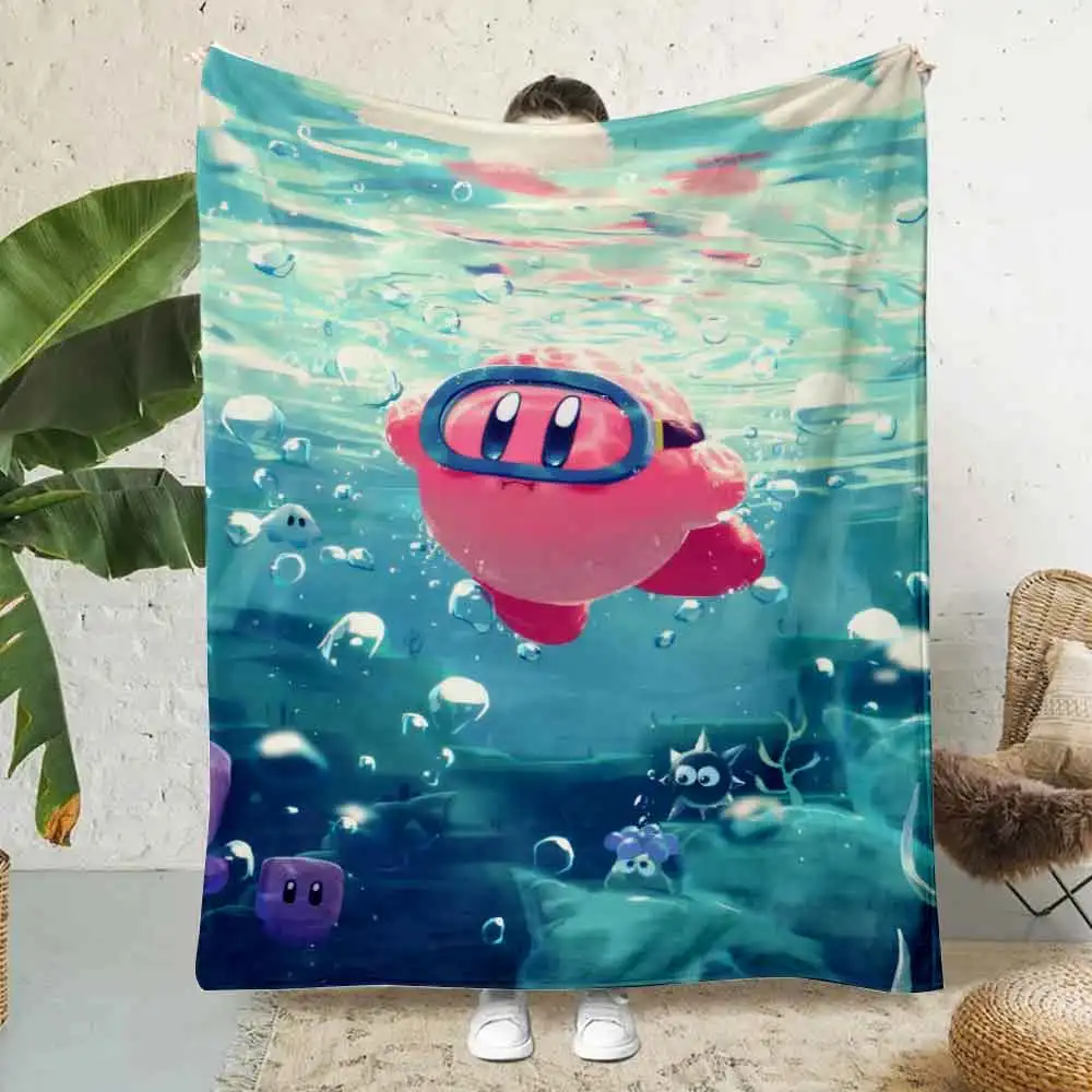 Cartoon Stars K-Kirby Wave Printed Blanket Picnic Blankets Warm Blanket Soft and Comfortable Blanket Home Travel Birthday Gift 5