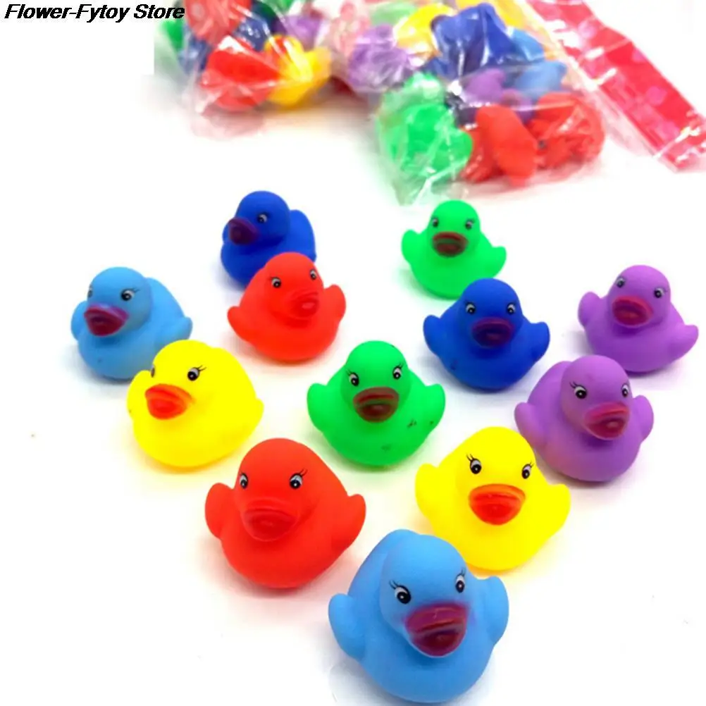 12pcs Cute Mini Colorful Rubber Float Squeaky Sound Duck Bath Toy Baby Bathroom Water Pool Funny Toys for Girls Boys Gifts