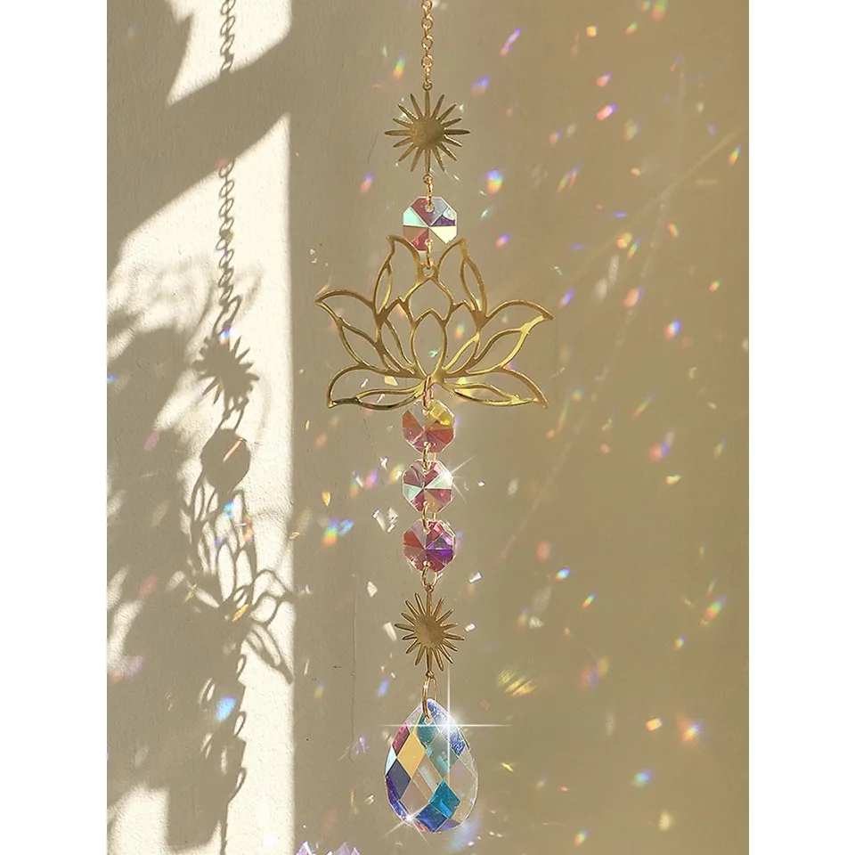 Suncatcher 1 Stuk Tuinieren Ambachten Gouden Lotus Ab Kleurrijke Waterdruppel Hanger Kristallen Decoratie Hanger