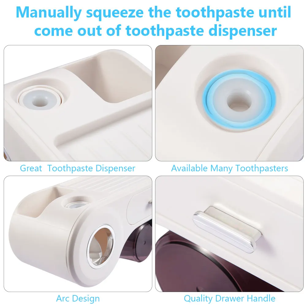 Toothbrush Holder Wall Mounted 3 Cups Toothbrush Holder Wall Mounted with Toothpaste Dispenser Space Saving Capacity Tray 1Pc