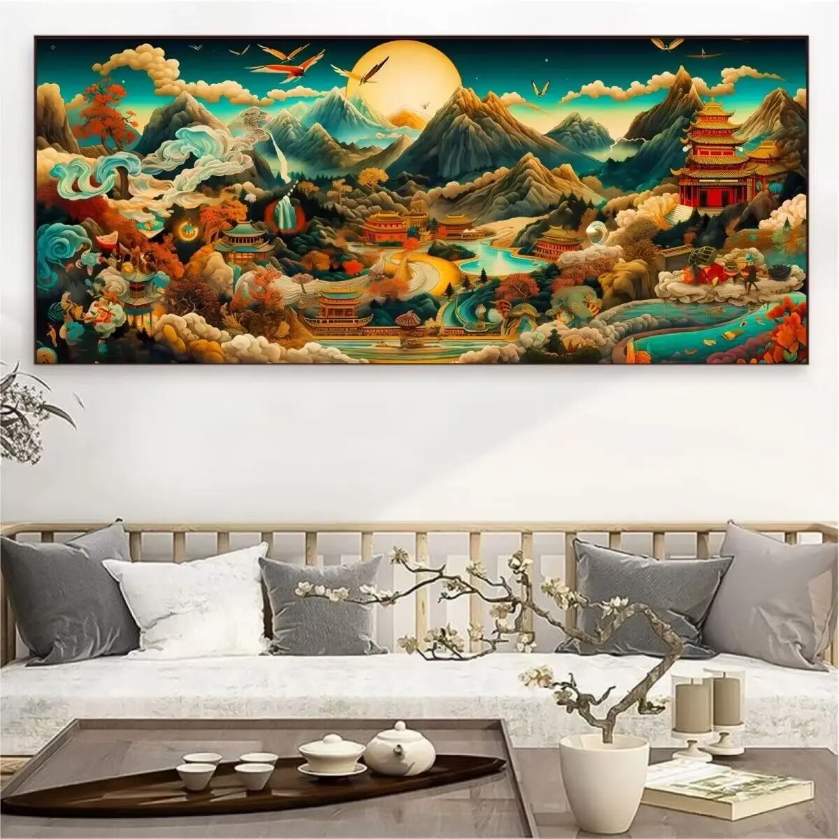 궁전과 요정 나라 자수 DIY 중국 스타일 인쇄 키트, 크로스 스티치 바느질 세트, 홈 장식 공예, 9ct 237x103cm