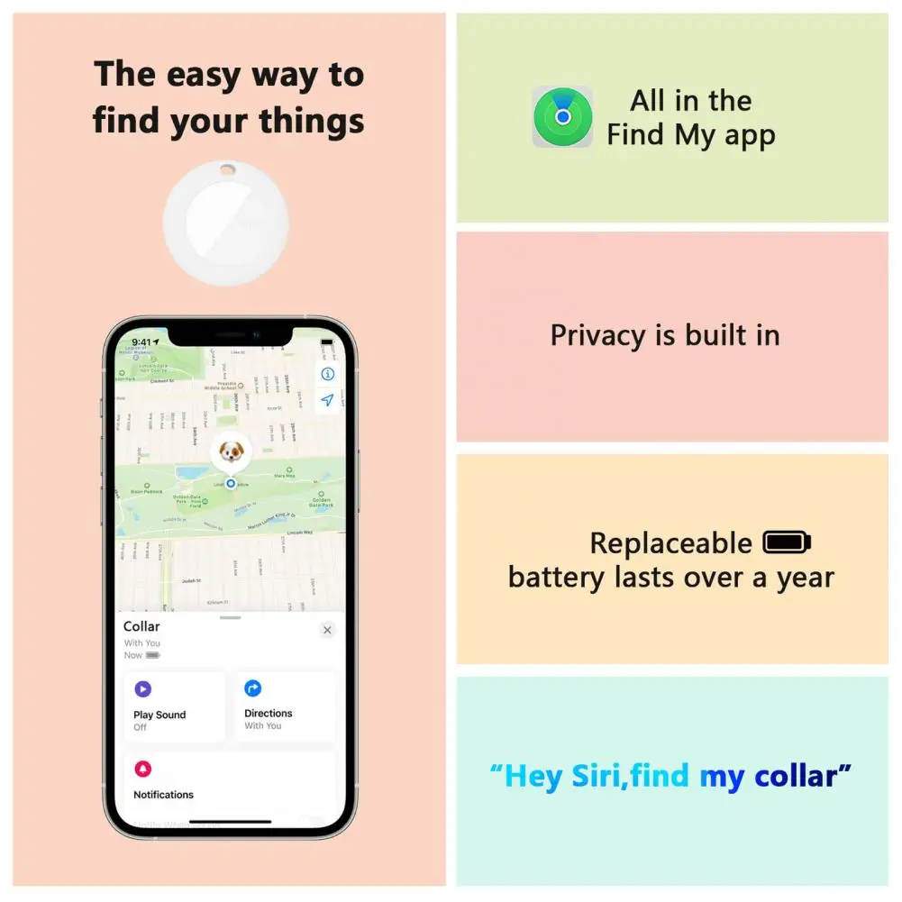 Pet GPS Tracker Smart Dog Cats Tracker Anti-lost Alarm Wireless Child Bag Wallet Key Finder Locator for IOS14.5/IPhone6S Above