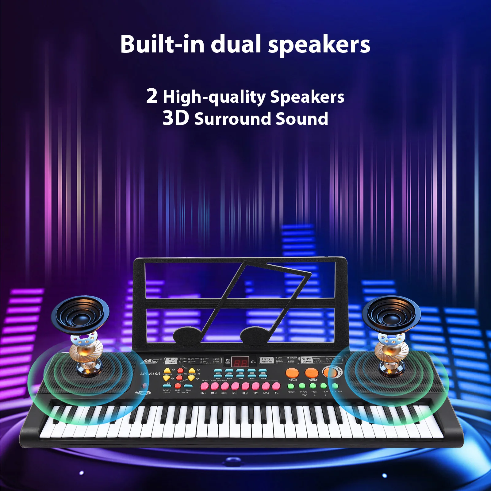 61 Key Electronic Keyboard Piano Dual Speaker 16 Tones 10 Rhythms 6 Demo Musical Instrument Portable