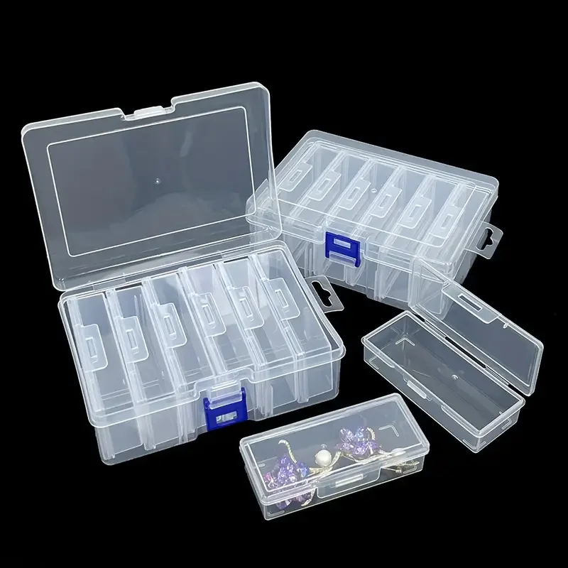 6pcs Sturdy Clear Plastic Storage Box Set-Durable Rectangular Craft Organizer Cases-Multi-Use Containers with Latch