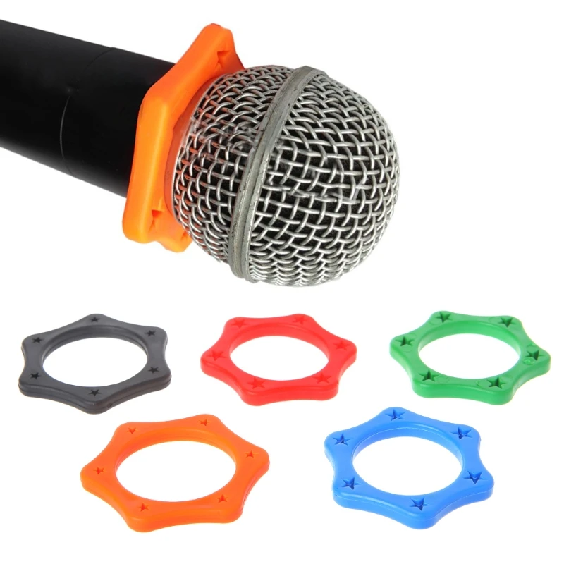 

5Pieces Rubber Microphone Anti-fall Sleeve KTV Mic Protective Ring Black, Red,Blue,Orange Microphone Ring B36A