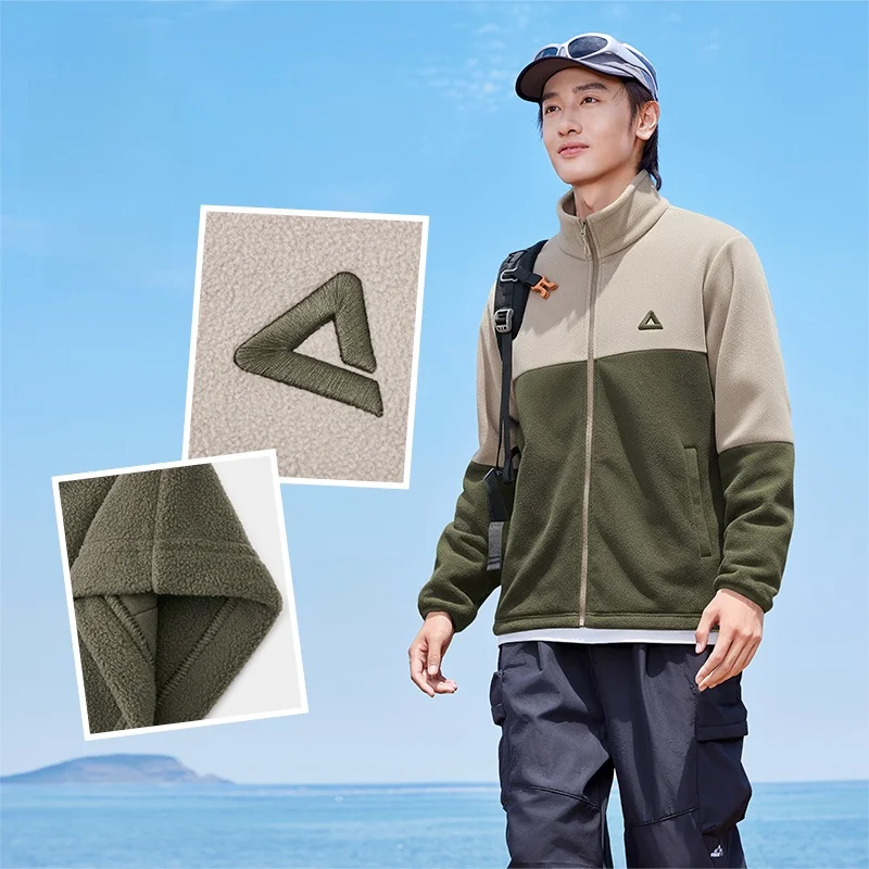 피크 플리스 안감 니트 재킷 스탠드 칼라 아웃도어 스포츠 캐주얼 긴팔 지퍼 클로저 청소년용 봄 가을 보온