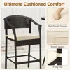 3-Piece Outdoor Bar Set - Patio Wicker Rattan Bar Height Barstools w/Cushions, Footrest, Round Glass Top Table, High Top Bistro 5