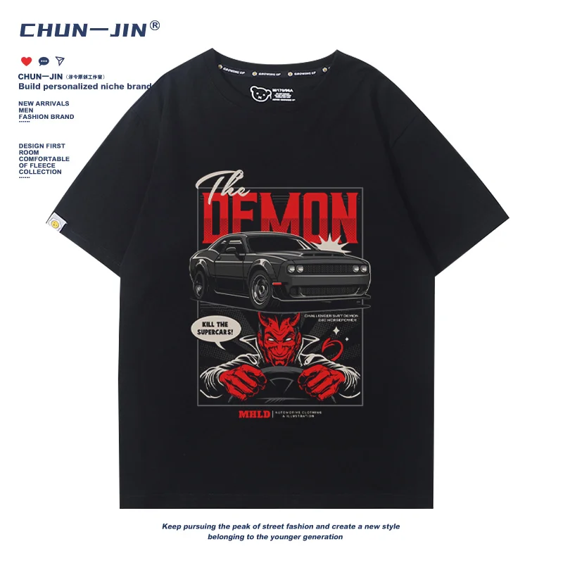 New Dodge SRT American big V8 muscle car Hellcat DEMON Charger Challenger pure cotton short sleeve summer T-shirt