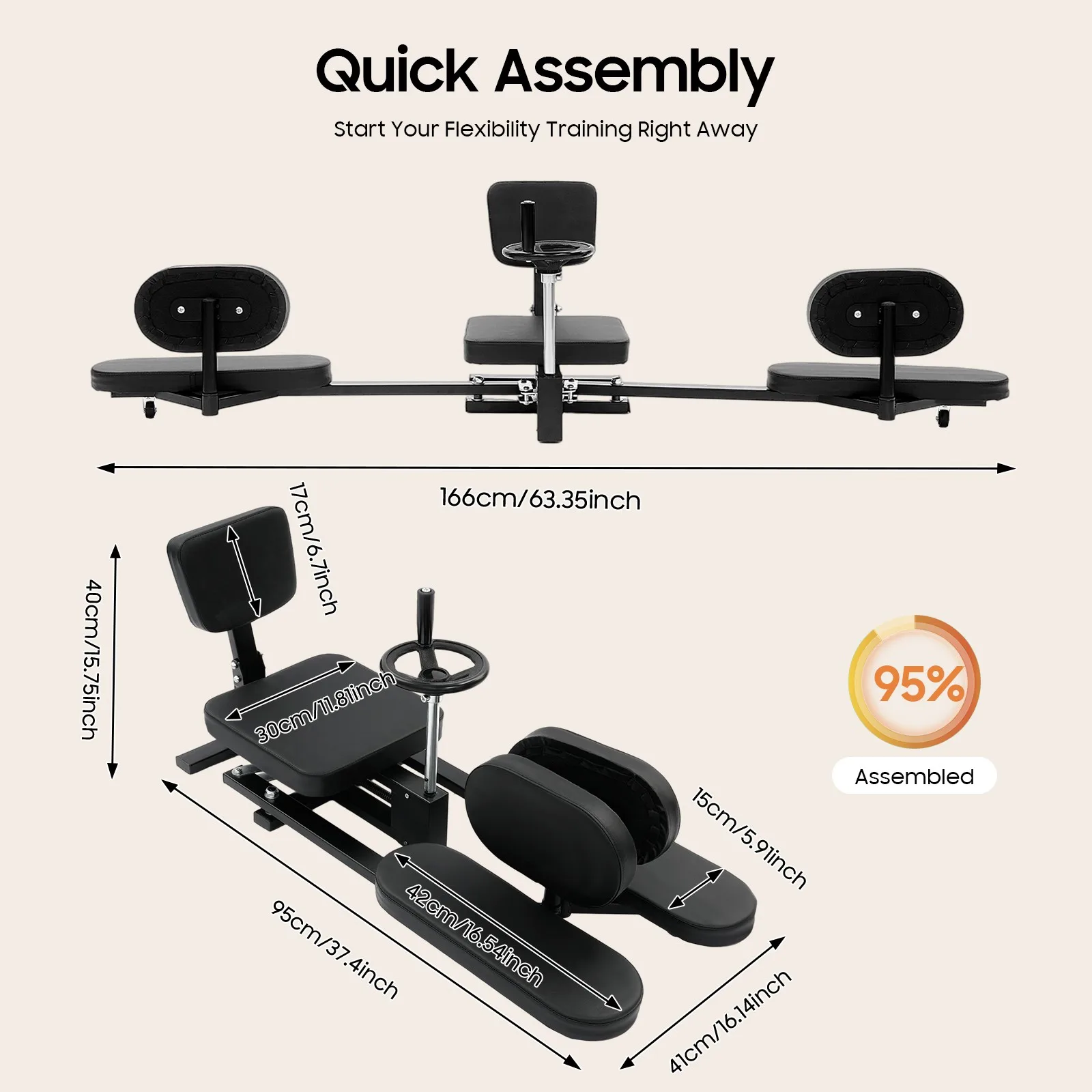 Stretching-Trainer für Zuhause, Fitnessgerät, horizontale Split-Maschine, verstellbarer großer PU-Sitz für die Beinmuskulatur_voghion.com