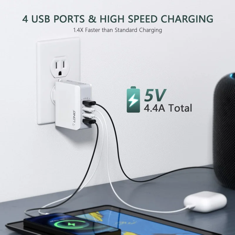 LDNIO USB  ÷, 4 Ʈ USB    ÷, 22W, 5V, 4.4A    ,  ȵ̵