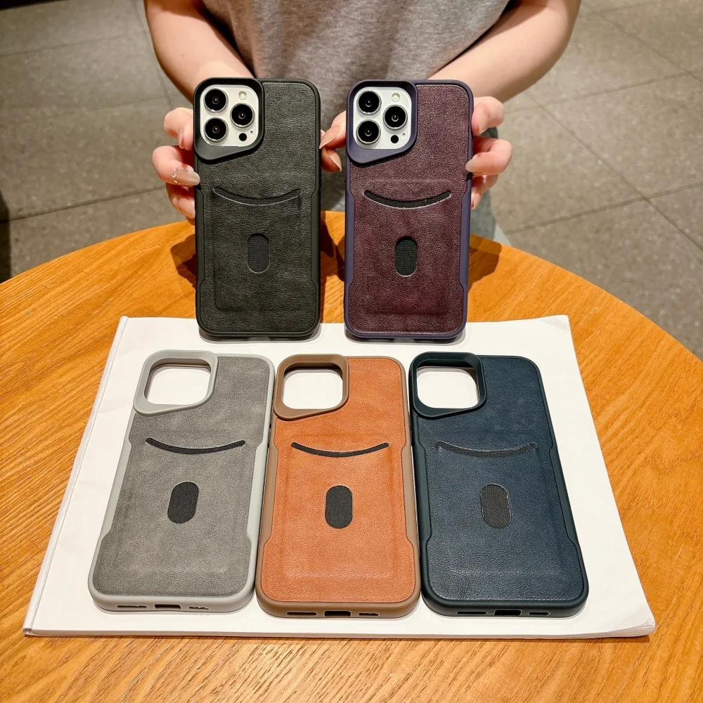 Elegant Leather Texture Card Holder Phone Case with Shockproof Matte Design