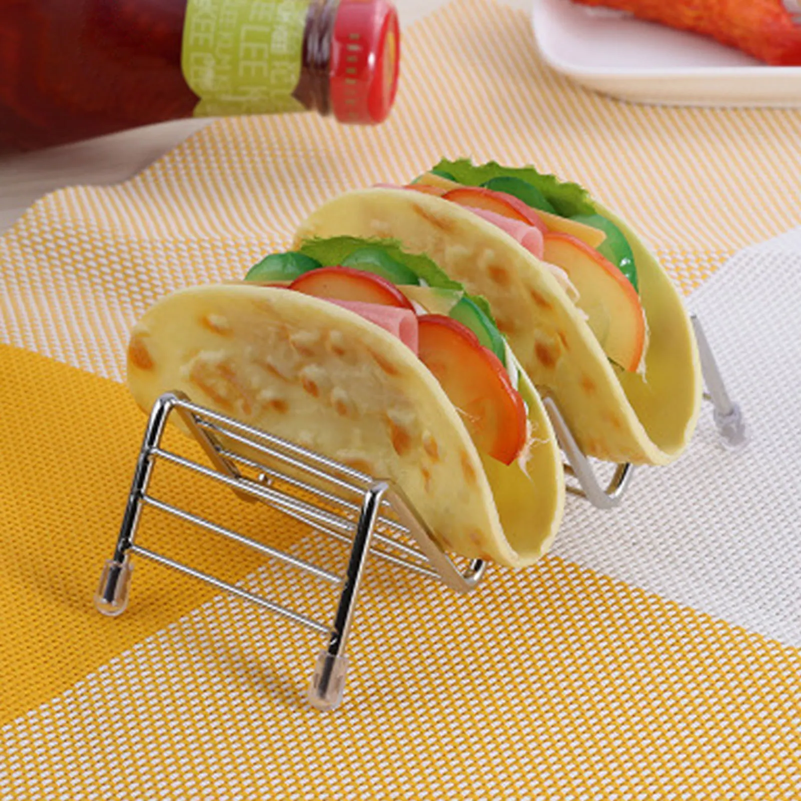 Stainless Steel Taco Holder With Dipping Dish Wave-Shape Mexican Tacos Rack Taco Food Plates Display Stand For Home Kitchen