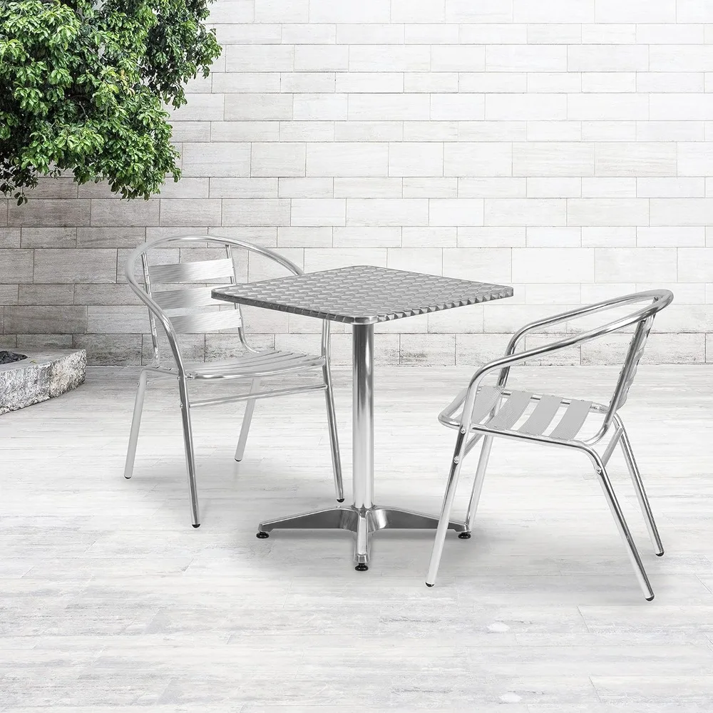 23.5'' Square Aluminum Indoor-Outdoor Table Set with 2 Slat Back Chairs 2