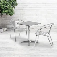 23.5'' Square Aluminum Indoor-Outdoor Table Set with 2 Slat Back Chairs 2