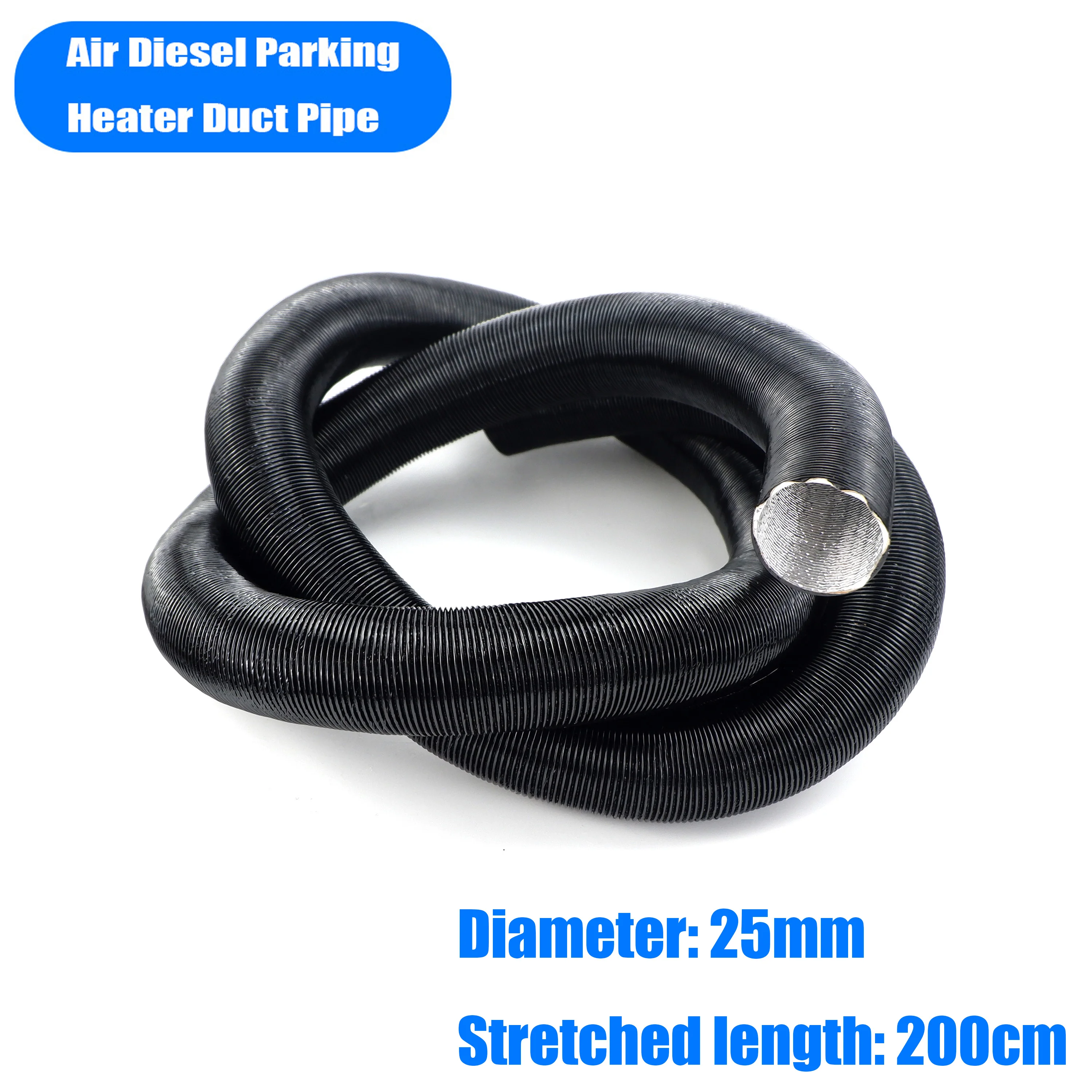 25Mm Diametro Allungato Lunghezza 200Cm Aria Riscaldatore Diesel Tubo Tubo Tubo Tubo Per Webasto Eberspacher Auto Camper Van Truck Nero