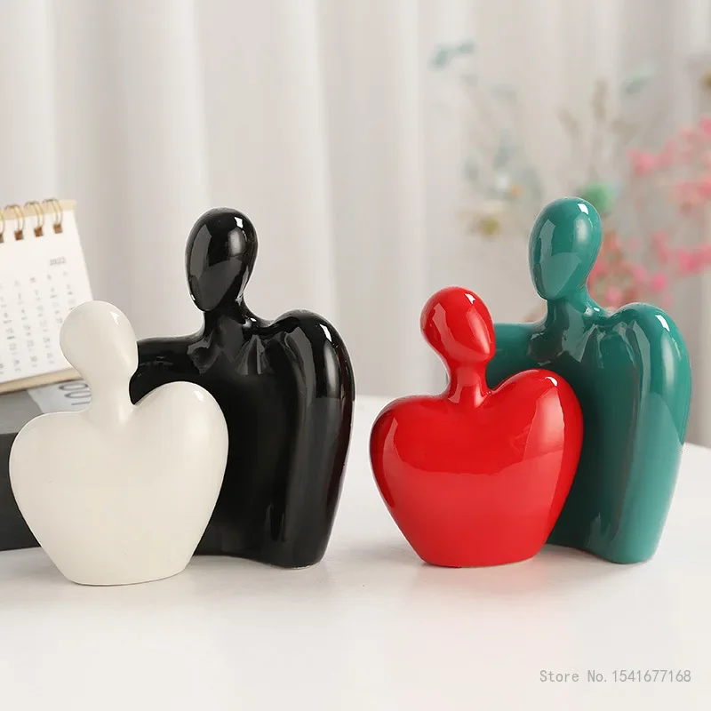 Nordic Ceramic Couple Embring Sculpture, Creative Home Decoration, Living Room, Wine Cabinet, Bedroom Decorations, 1Pc