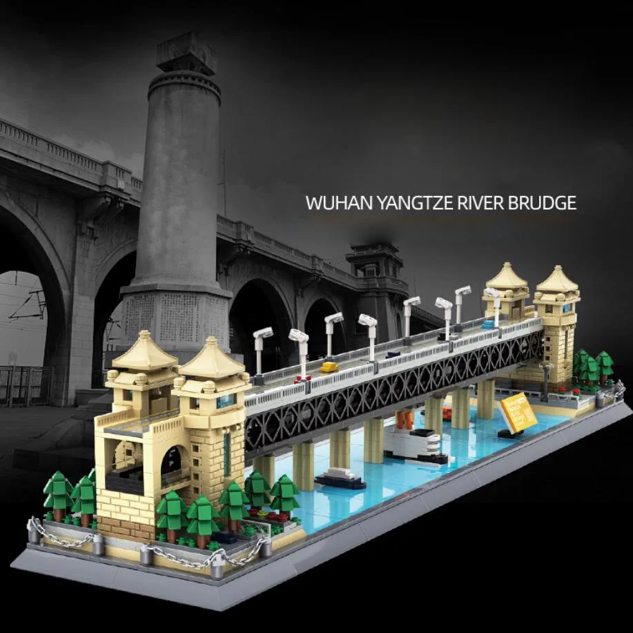 

Creative China Modern Architecture Model Block Wuhan Yangtze River Bridge Building Brick Educational Toy Collection For Gifts