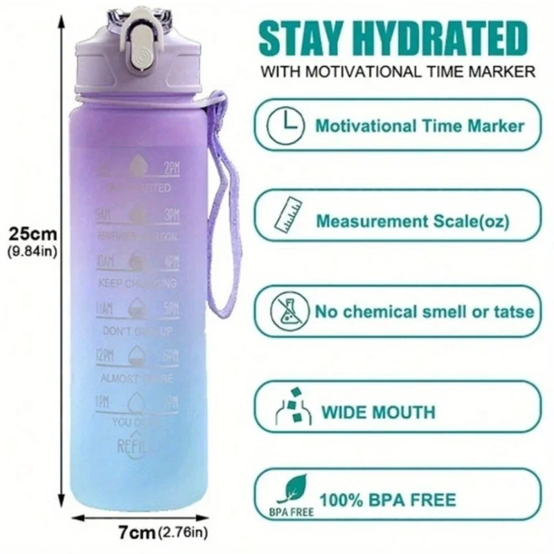 3 PCS Sports Water Bottle with Time Marker Leak-proof Cup Motivational Portable Water bottle for Outdoor Sport Fitness BPA Free