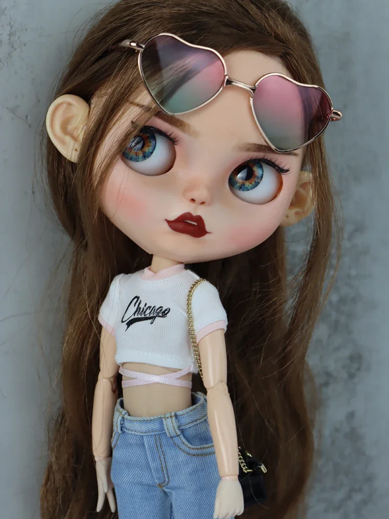 For Blythe Doll Clothes Jeans Pants for Ob24 Ob22 Azone Dolls Outfit Tight Shirt