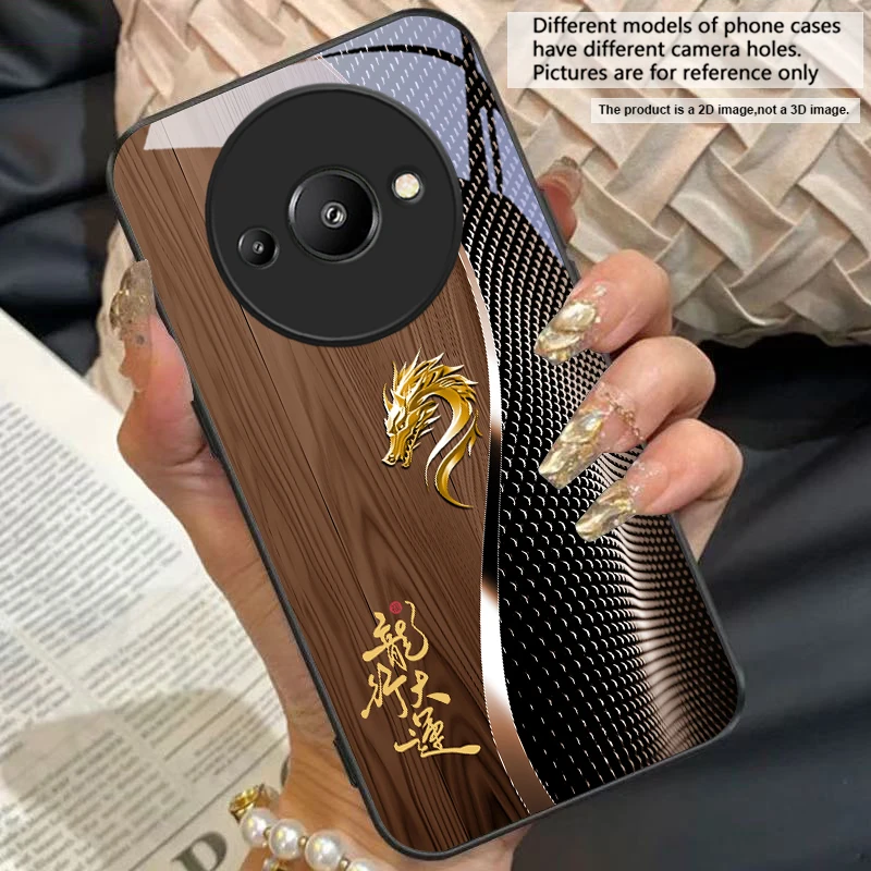 Elegant Black Tempered Glass Phone Case with Traditional Dragon Totem Design