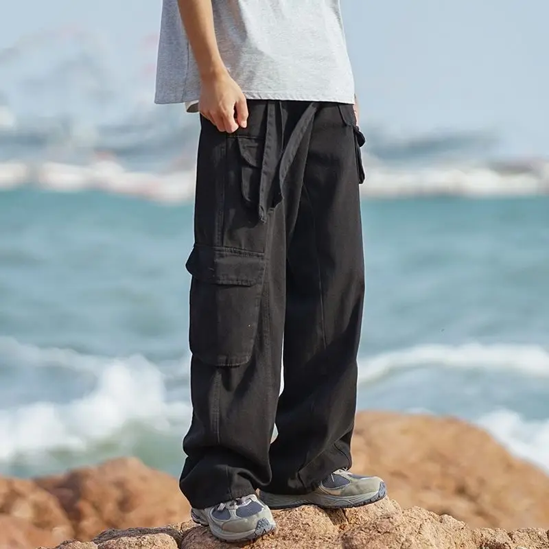 thumbnail image 1 of Pantalones cargo Y2k para hombre, estilo vintage, estilo emo, nuevos pantalones holgados para trabajo callejero, pantalones holgados de corte regular para verano con múltiples bolsillos para hombre, 1 of 5