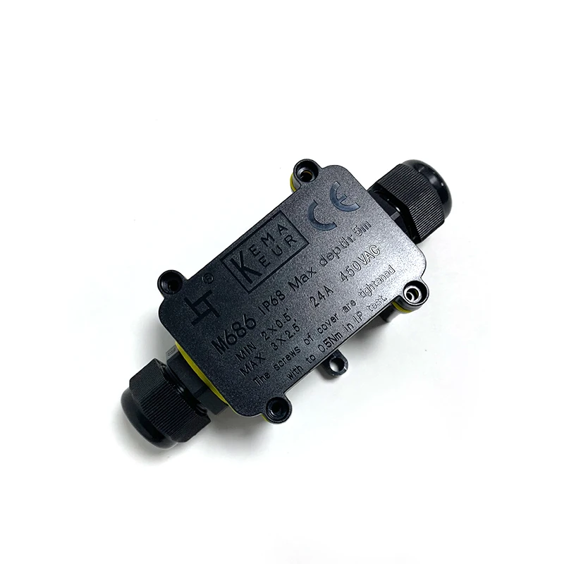 방수 정션 박스, IP68 양방향 3 핀 4-11mm, 밀폐형 지연 와이어 커넥터, 24A, 450V, LED 야외 전기 정션 박스