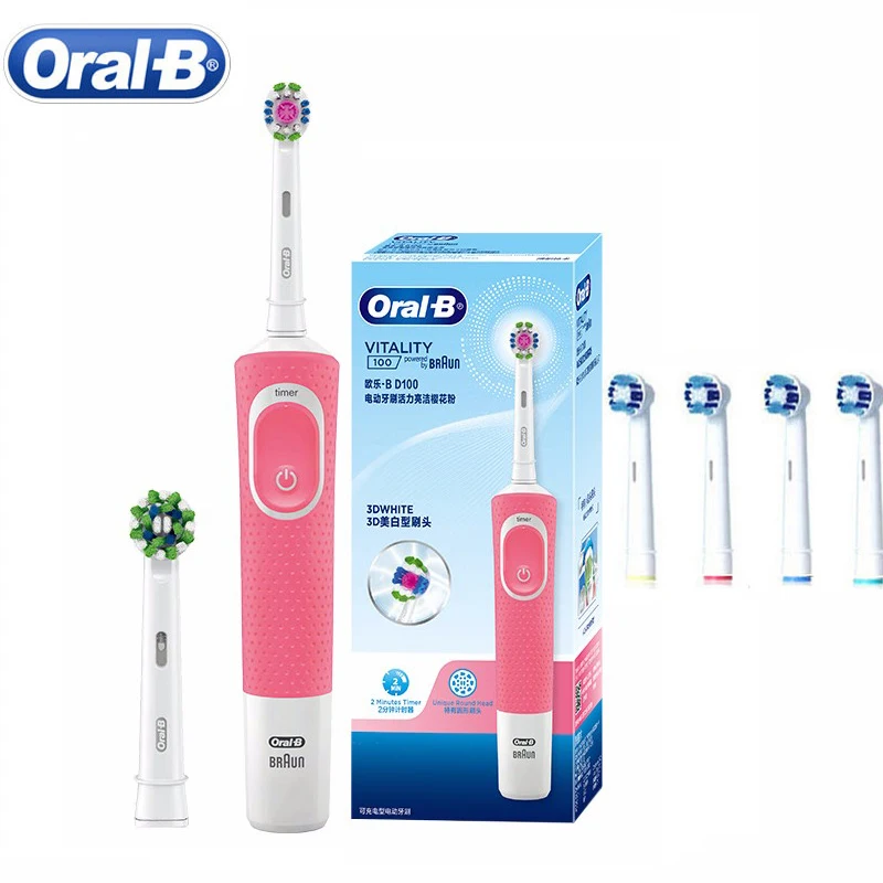Oral B D100 Vitality Rotary Electric Toothbrush Super Clean Timer Waterproof Adult Recharge Tooth Brush Extra Replace Brush Head