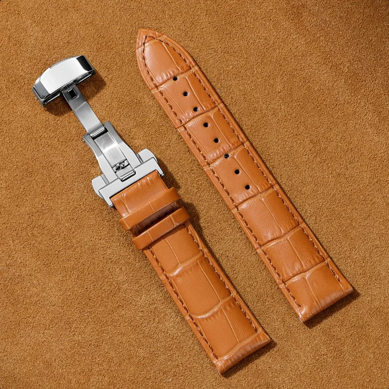 Elegant Leather Cowhide Watch Band with Butterfly Buckle - Business Bracelet Wristbelt