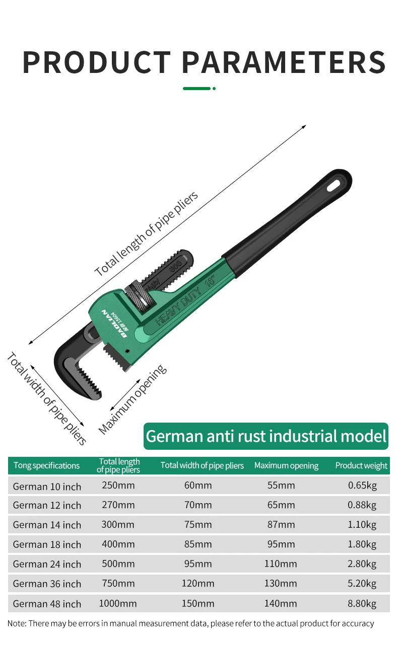 Robuster gerader Rohrzange aus Kohlenstoffstahl, verstellbares Sanitär-Handwerkzeug, 8' 10' 12' 14' 18' Universal-Industrie-Rohrzange – Detail 17