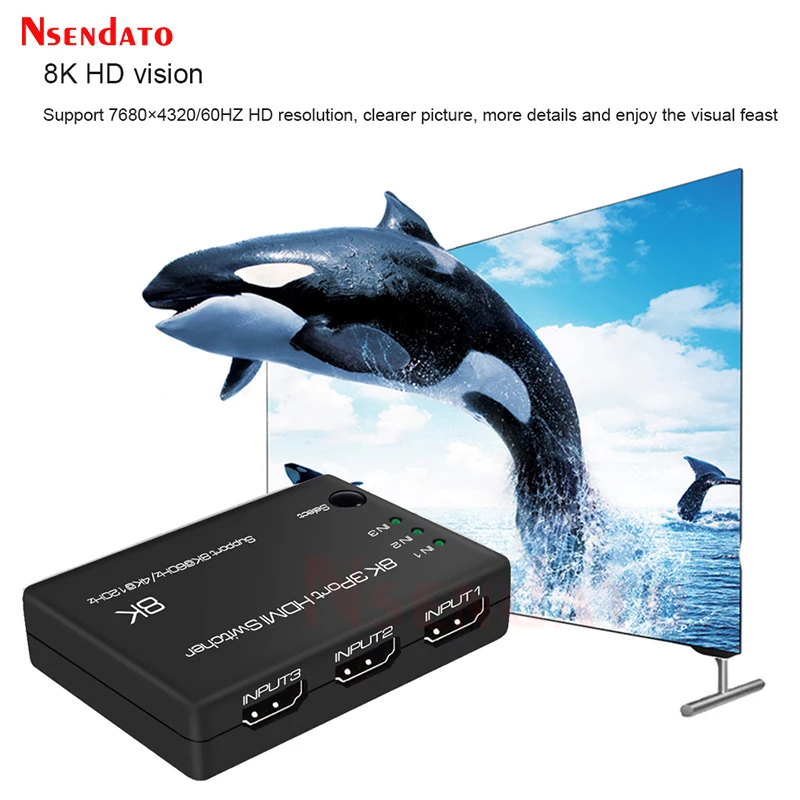 8K HDMI Switcher 3X1 3 In 1 out HDMI 2.1 Switch 8K@60Hz 4K@120Hz 3 In 1 out HDMI 2.1 Switcher Splitter for PS5 HDTV PC