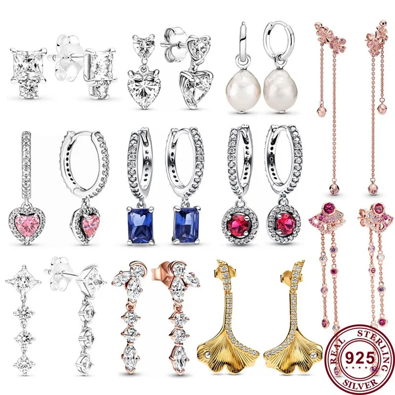 

Новинка, Лидер продаж, серебро 925 пробы, Блестящий Жемчуг, Любовное сердце, оригинальные женские серьги в виде цветка персика, квадратные знаки, серьги-Пандоры