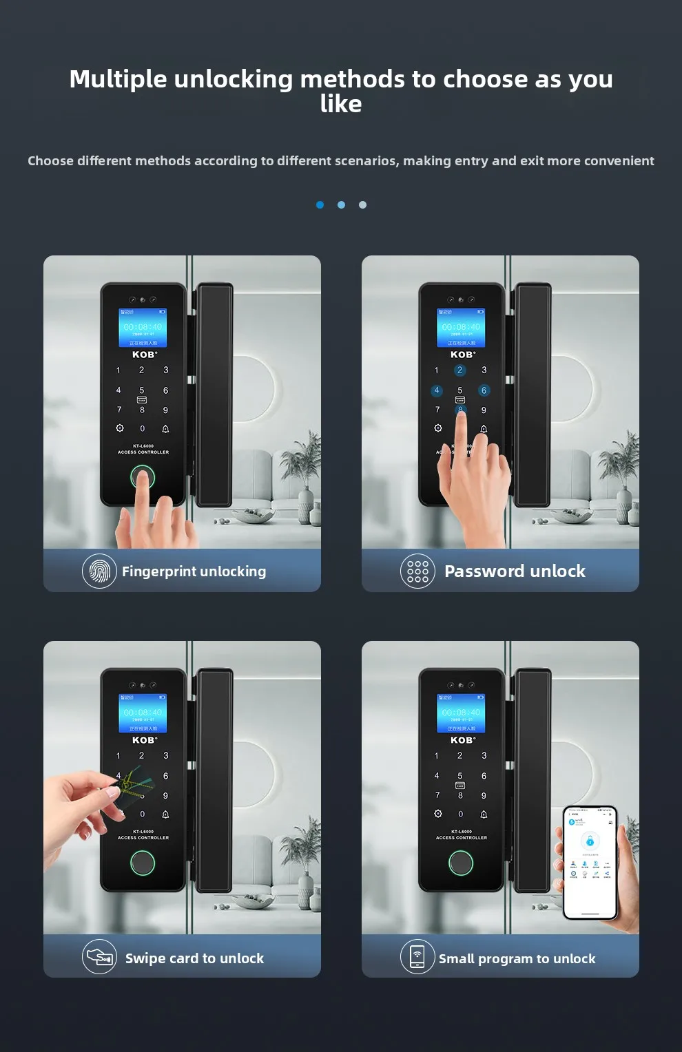 glass door fingerprint lock without opening holes Framed sliding door Intelligen