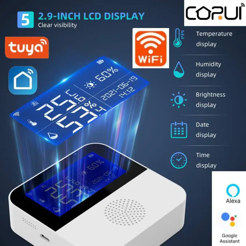

CORUI Tuya WIFI Temperature Humidity Sensor Hygrometer Thermometer Detector Smart Life APP Remote Control Alexa Google Home