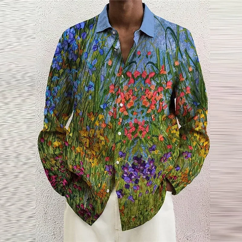 

Flower shirt 2024 new summer men's long-sleeved shirt printed single-breasted shirt street clothing design S-6XL high quality