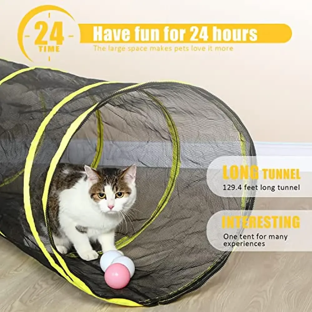Portable Mesh Cat Playhouse with Harness & Leash Tunnel & Tease Ball Included Indoor/Outdoor Foldable Cat Enclosures Small Pets