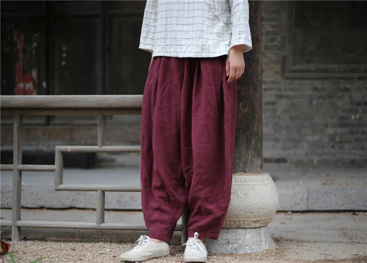 Women Harem Pants Elastic Waist 2022 Fall Winter New Plus Size Women Clothing Linen Vintage Trouser Loose Warm Pants FT679 cigarette pants