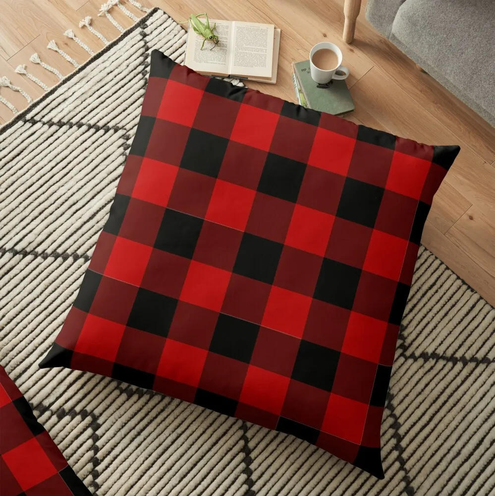 

Red and Black Buffalo Plaid CheckFloor Pillow Cushions For Decorative Sofa Sofa Cushions