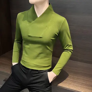 Camicia base con scollo a V Camicia base interna da uomo T-shirt attillata da uomo invernale a maniche lunghe 1