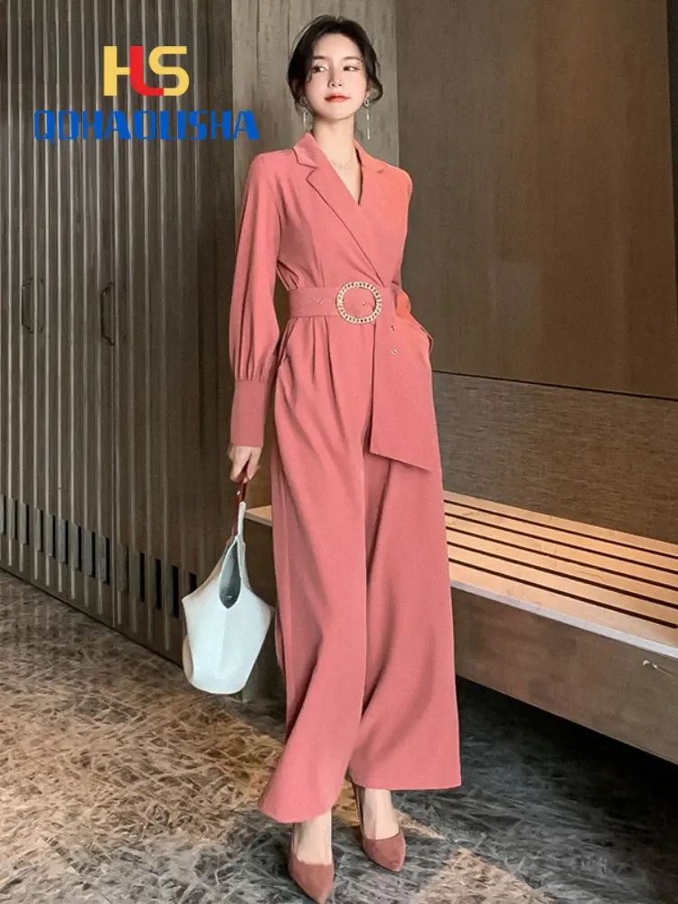 

Jump Suits for Women Spring New Fashion Commuter Temperament Suit Collar Slimming High Waist Brick Red Jumpsuit Women Overalls