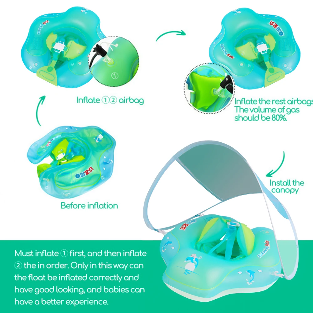 Baby Swimming Float Inflatable Dropshipping Baby Float with Canopy Waist Swimming Chest Floater Float Trainer 6