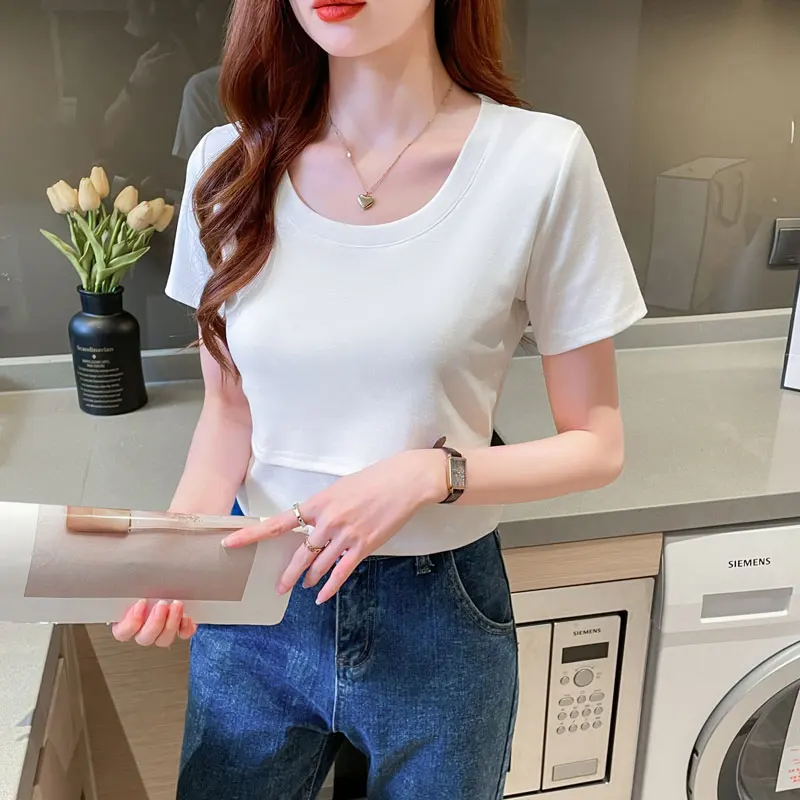 Maternity Nursing Tops Breastfeeding Solid Color Cotton T Shirts for Pregnant Women Summer Tees Short Sleeve Pregnancy T-shirts - 5