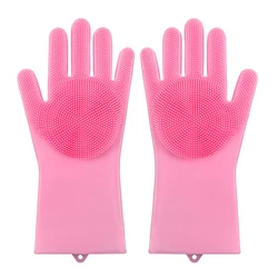 Pet Grooming Gloves - Soft Silicone Bathing & Cleaning Scrubber for Hair Removal and Skin Protection (Pink)