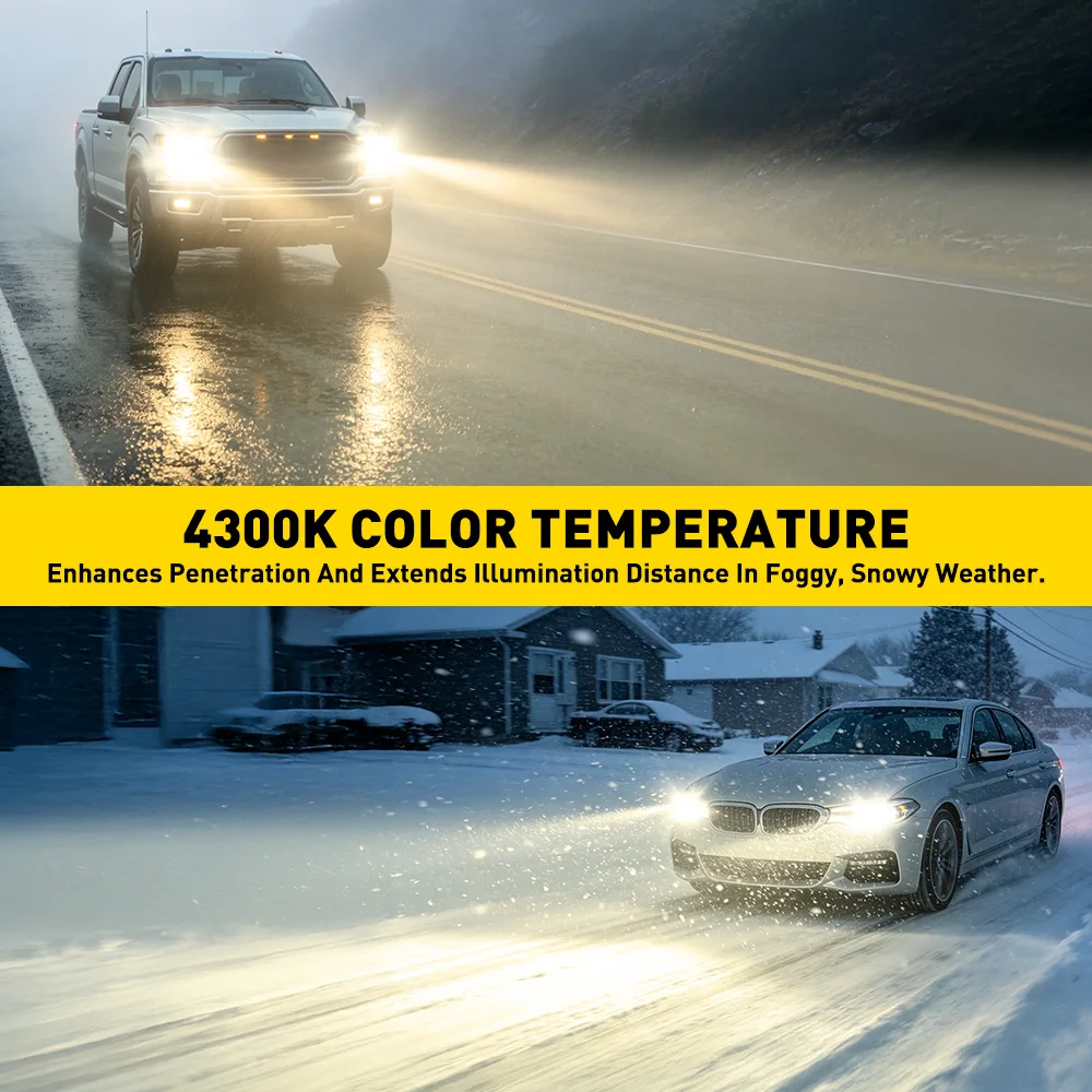 2개 AUXITO 110W H4 H7 LED 4300K 웜 화이트 프로젝터 미니 렌즈 캔버스 터보 헤드라이트 360 램프 상하향등 12V 자동차 전구 고출력